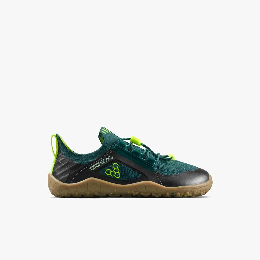Кроссовки Vivobarefoot Primus Trail Knit FG — детская модель, зелёный с лимонным